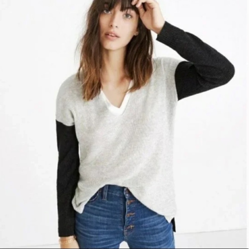 *3/$20* MADEWELL Warmlight Color Block Hi Lo V Neck Pullover Sweater Wool XS